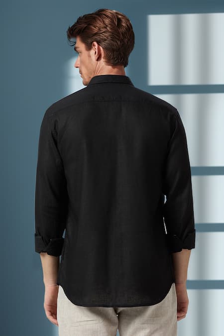 Shop Arihant Rai Sinha Black Linen Embroidery Celestial Crane Shirt at Aza Fashions Shop_Arihant Rai Sinha_Black Linen Embroidery Celestial Crane Shirt _at_Aza_Fashions