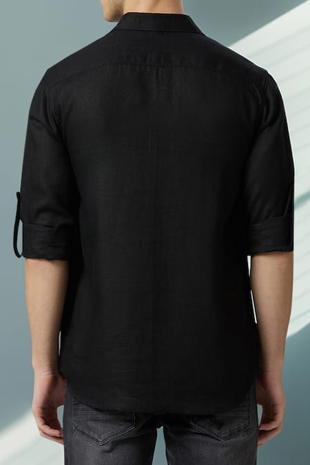 Aryavir Malhotra Embroidered Panther Black Linen Shirt 