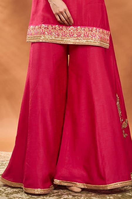 Masaba Pink Silk, Organza Embroidery V-neck Trikone Sharara Set Online at Aza Fashions Masaba_Pink Silk, Organza Embroidery V-neck Trikone Sharara Set _Online_at_Aza_Fashions