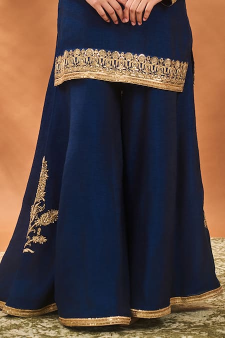 Masaba Blue Silk, Organza Embroidery V-neck Trikone Sharara Set Online at Aza Fashions Masaba_Blue Silk, Organza Embroidery V-neck Trikone Sharara Set _Online_at_Aza_Fashions