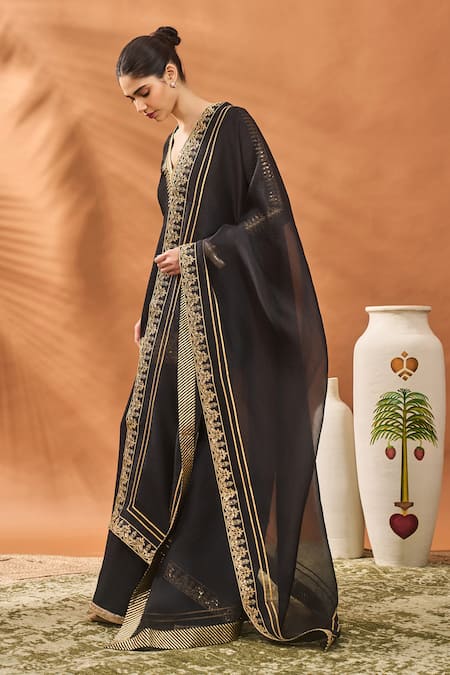 Buy Masaba Black Silk, Organza Embroidery V-neck Trikone Sharara Set Online at Aza Fashions Buy_Masaba_Black Silk, Organza Embroidery V-neck Trikone Sharara Set _Online_at_Aza_Fashions