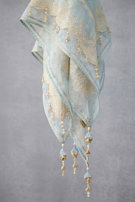 Torani Blue Embroidery, Tassels Pushkar Yashvi Scarf Online at Aza Fashions Torani_Blue Embroidery, Tassels Pushkar Yashvi Scarf _Online_at_Aza_Fashions