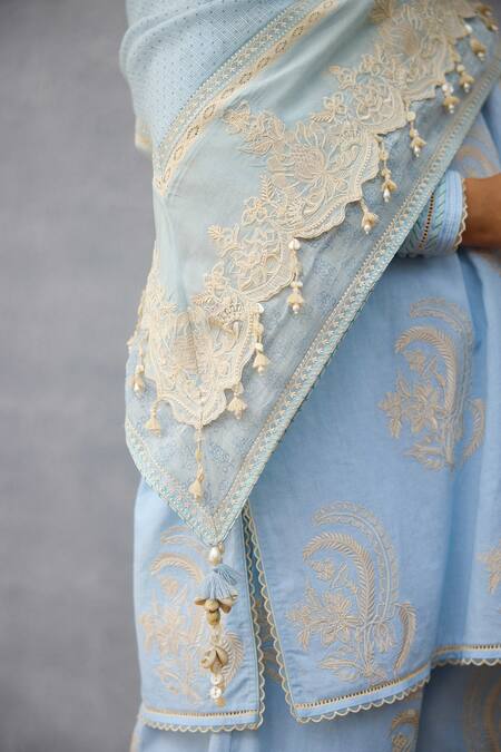 Buy Torani Blue Embroidery, Tassels Pushkar Yashvi Scarf Online at Aza Fashions Buy_Torani_Blue Embroidery, Tassels Pushkar Yashvi Scarf _Online_at_Aza_Fashions