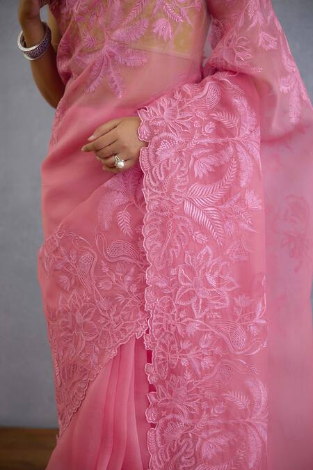 Torani_Pink Organza Embroidery Kamalini Advika Designer Saree _Online_at_Aza_Fashions