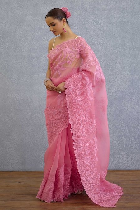 Shop_Torani_Pink Organza Embroidery Kamalini Advika Designer Saree 