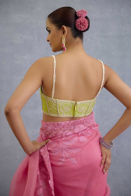 Shop_Torani_Green Pearls, Embroidery Sweetheart Neck Angoori Advika Bralette _at_Aza_Fashions