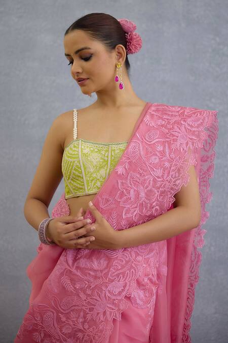 Torani_Green Pearls, Embroidery Sweetheart Neck Angoori Advika Bralette _at_Aza_Fashions