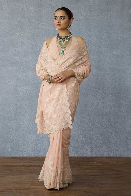 Shop Torani Peach Georgette Embroidery Lace Saree Online at Aza Fashions Shop_Torani_Peach Georgette Embroidery Lace Saree _Online_at_Aza_Fashions