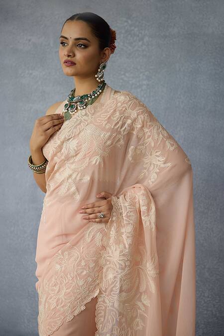 Torani Peach Georgette Embroidery Lace Saree at Aza Fashions Torani_Peach Georgette Embroidery Lace Saree _at_Aza_Fashions