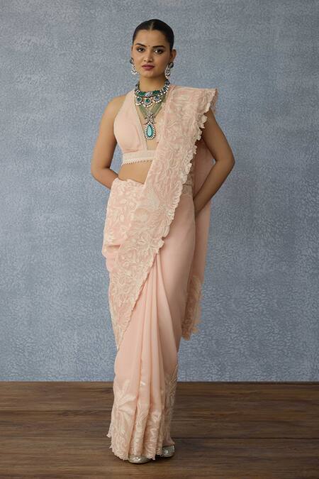 Buy Torani Peach Georgette Embroidery Lace Saree Buy_Torani_Peach Georgette Embroidery Lace Saree