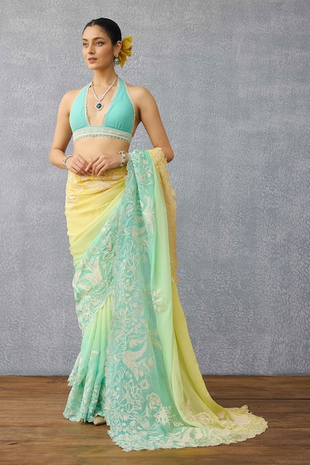 Buy Torani Blue Chiffon Lace Halter Neck Designer Pushkar Advika Blouse Online at Aza Fashions Buy_Torani_Blue Chiffon Lace Halter Neck Designer Pushkar Advika Blouse _Online_at_Aza_Fashions