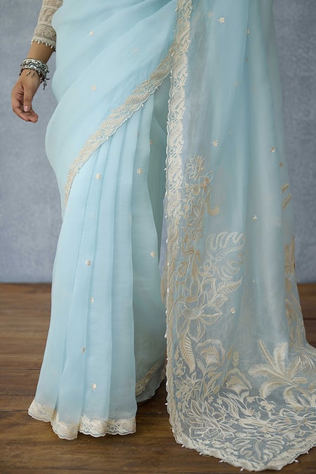 Torani Blue Organza Embroidery Pushkar Damini Saree Online at Aza Fashions Torani_Blue Organza Embroidery Pushkar Damini Saree _Online_at_Aza_Fashions