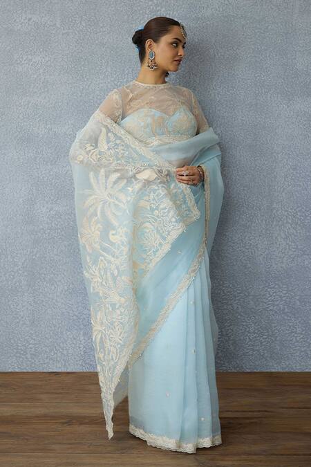 Buy Torani Blue Organza Embroidery Pushkar Damini Saree Online at Aza Fashions Buy_Torani_Blue Organza Embroidery Pushkar Damini Saree _Online_at_Aza_Fashions
