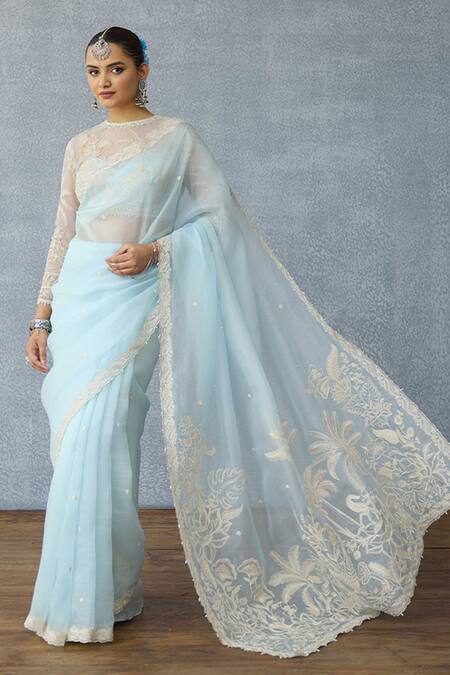 Shop Torani Blue Organza Embroidery Pushkar Damini Saree Online at Aza Fashions Shop_Torani_Blue Organza Embroidery Pushkar Damini Saree _Online_at_Aza_Fashions