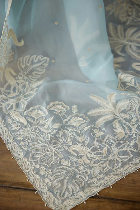 Torani Blue Organza Embroidery Pushkar Damini Saree at Aza Fashions Torani_Blue Organza Embroidery Pushkar Damini Saree _at_Aza_Fashions