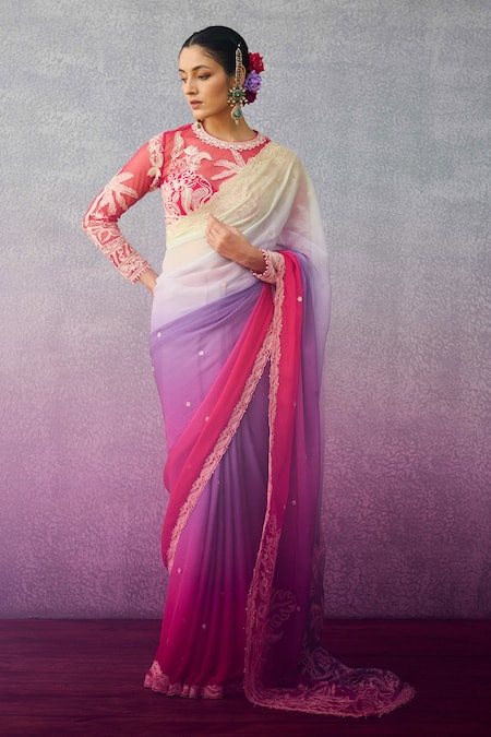 Torani_Multi Color Chiffon Embroidery Designer Saree _Online_at_Aza_Fashions