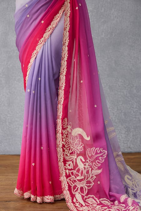 Torani_Multi Color Chiffon Embroidery Designer Saree _at_Aza_Fashions
