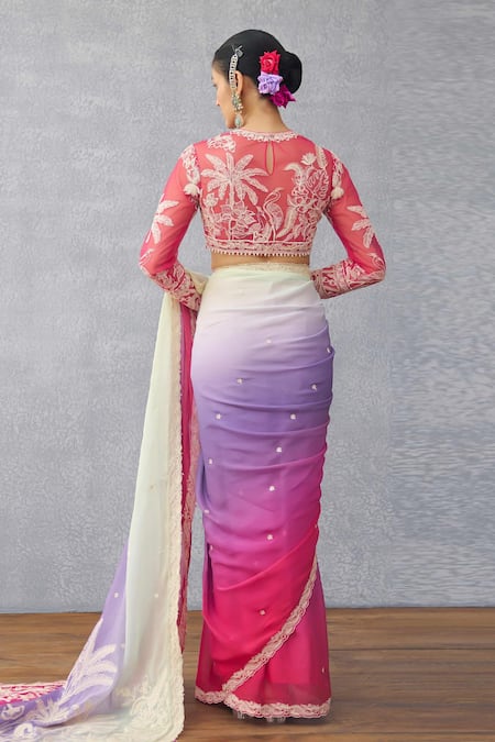 Buy_Torani_Pink Net Embroidery Round Neck Gul-shaam Indira Designer Blouse _Online_at_Aza_Fashions