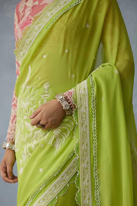 Shop_Torani_Green Organza Embroidery Angoori Vihana Designer Saree _Online_at_Aza_Fashions