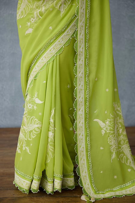 Torani_Green Organza Embroidery Angoori Vihana Designer Saree _at_Aza_Fashions