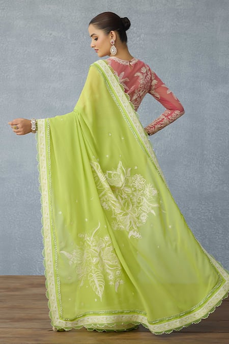 Shop_Torani_Green Organza Embroidery Angoori Vihana Designer Saree _at_Aza_Fashions