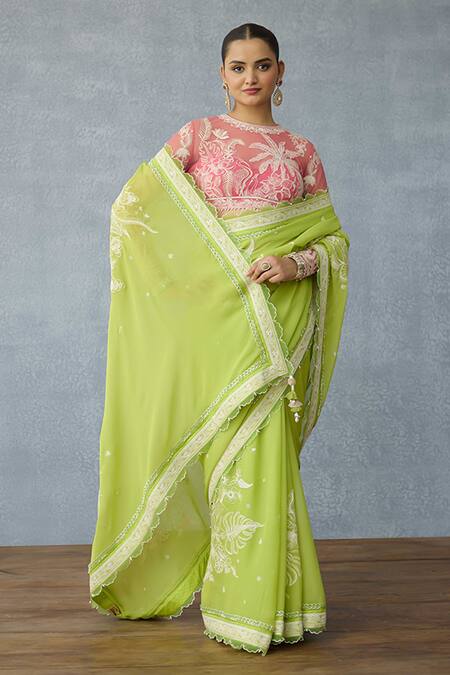 Shop_Torani_Green Organza Embroidery Angoori Vihana Designer Saree 