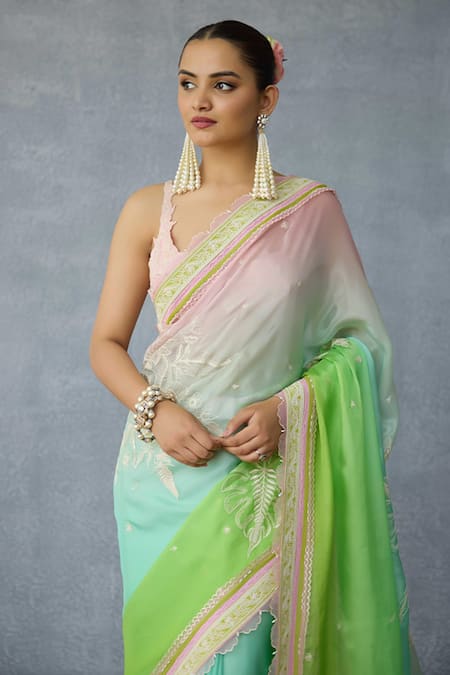 Torani_Multi Color Organza Tassels Prakriti Vihana Saree _Online_at_Aza_Fashions