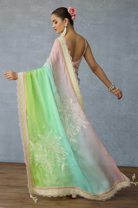 Shop_Torani_Pink Net Embroidery V-neck Gulaban Ziya Bralette _at_Aza_Fashions