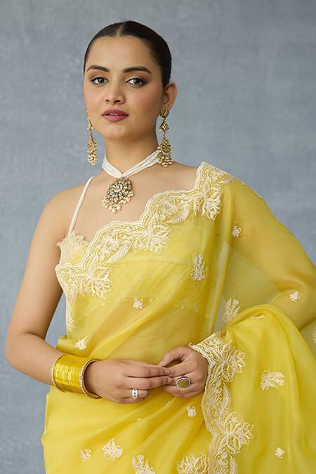 Torani Yellow Organza Embroidery Kasmai Brinda Saree Online at Aza Fashions Torani_Yellow Organza Embroidery Kasmai Brinda Saree _Online_at_Aza_Fashions