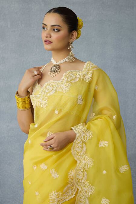 Torani Yellow Organza Embroidery Kasmai Brinda Saree at Aza Fashions Torani_Yellow Organza Embroidery Kasmai Brinda Saree _at_Aza_Fashions