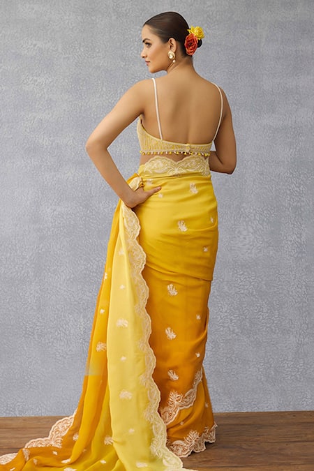 Shop_Torani_Yellow Net Beads, Embroidery Sweetheart Neck Kasmai Brinda Bralette _at_Aza_Fashions