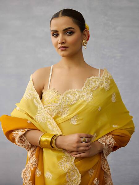 Torani Yellow Organza Embroidery Gairik Brinda Designer Saree Online at Aza Fashions Torani_Yellow Organza Embroidery Gairik Brinda Designer Saree _Online_at_Aza_Fashions
