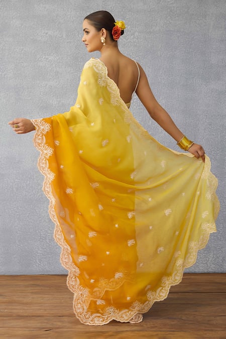 Shop Torani Yellow Organza Embroidery Gairik Brinda Designer Saree at Aza Fashions Shop_Torani_Yellow Organza Embroidery Gairik Brinda Designer Saree _at_Aza_Fashions