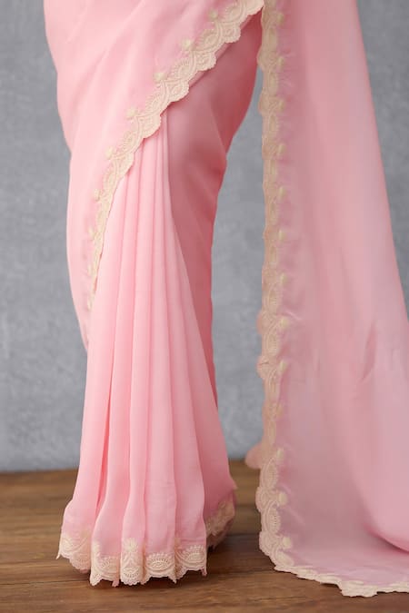 Torani_Pink Georgette Embroidery Gulaban Ila Saree _Online_at_Aza_Fashions