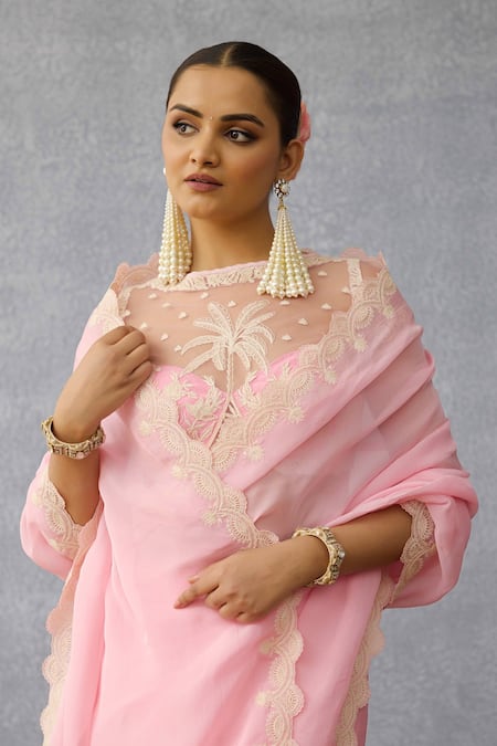 Shop_Torani_Pink Georgette Embroidery Gulaban Ila Saree _Online_at_Aza_Fashions