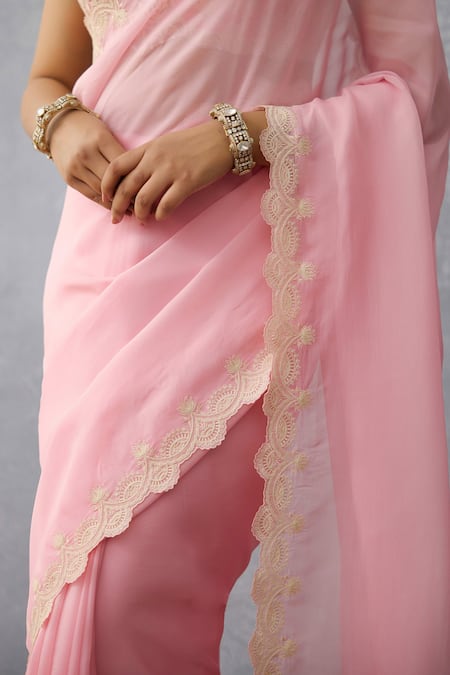Torani_Pink Georgette Embroidery Gulaban Ila Saree _at_Aza_Fashions