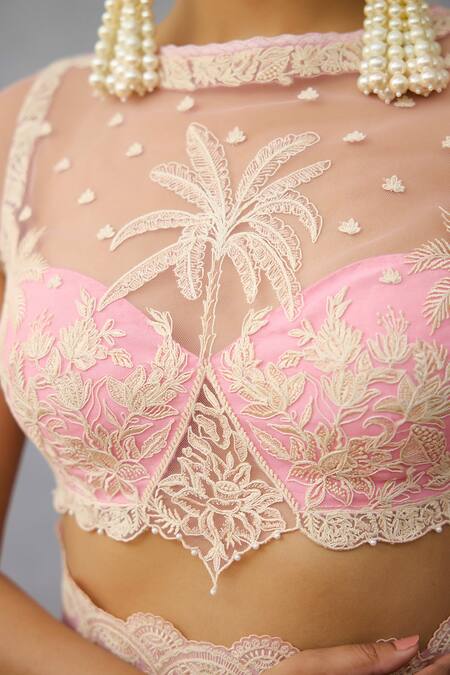 Buy Torani Pink Net Pearls, Lace Round Neck Gulaban Damini Blouse Online at Aza Fashions Buy_Torani_Pink Net Pearls, Lace Round Neck Gulaban Damini Blouse _Online_at_Aza_Fashions