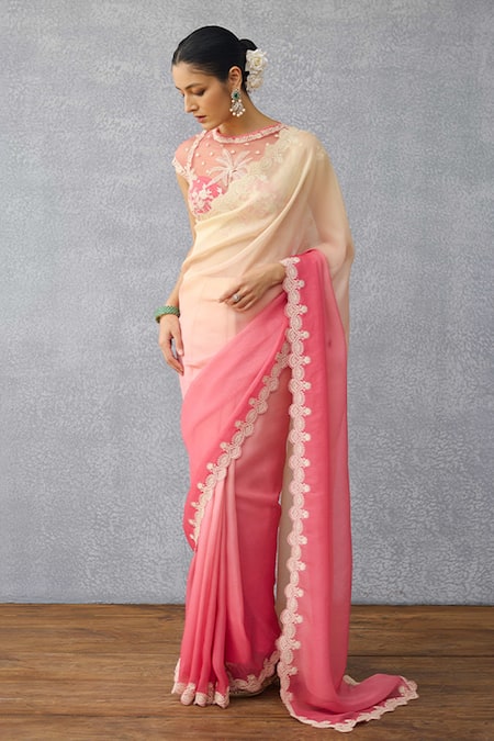 Torani_Pink Organza Embroidery Gulfiza Ila Saree _at_Aza_Fashions
