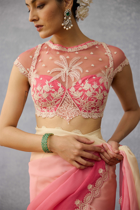 Shop Torani Pink Net Embroidery Round Neck Gul-sahar Damini Designer Blouse Online at Aza Fashions Shop_Torani_Pink Net Embroidery Round Neck Gul-sahar Damini Designer Blouse _Online_at_Aza_Fashions