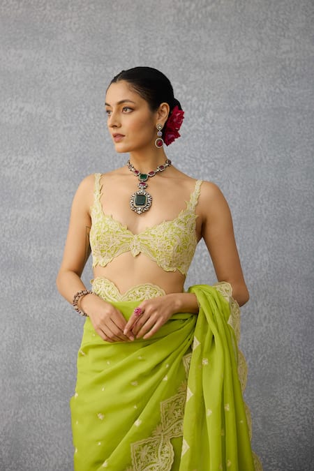 Shop Torani Green Organza Embroidery Angoori Nitya Designer Saree Shop_Torani_Green Organza Embroidery Angoori Nitya Designer Saree