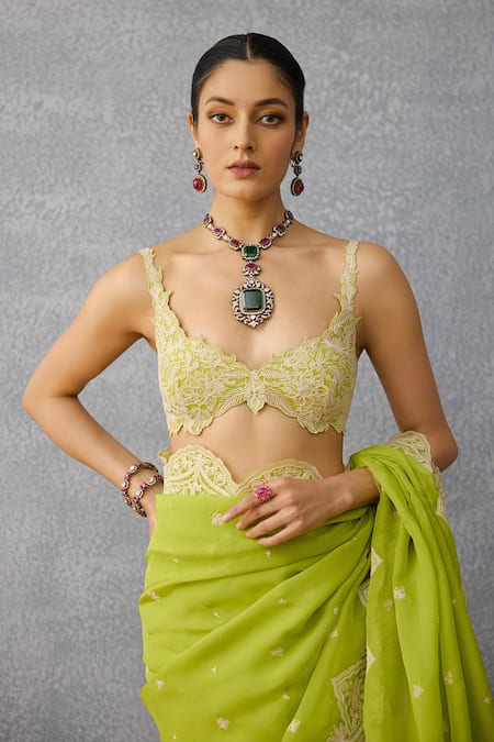 Shop Torani Green Net Lace Plunge Neck Angoori Ziya Bralette Online at Aza Fashions Shop_Torani_Green Net Lace Plunge Neck Angoori Ziya Bralette _Online_at_Aza_Fashions