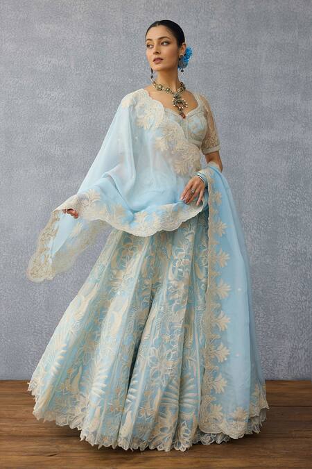 Buy Torani Blue Organza, Net Embroidery Pushkar Advika Lehenga Set Buy_Torani_Blue Organza, Net Embroidery Pushkar Advika Lehenga Set