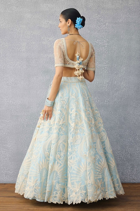 Shop Torani Blue Organza, Net Embroidery Pushkar Advika Lehenga Set at Aza Fashions Shop_Torani_Blue Organza, Net Embroidery Pushkar Advika Lehenga Set _at_Aza_Fashions