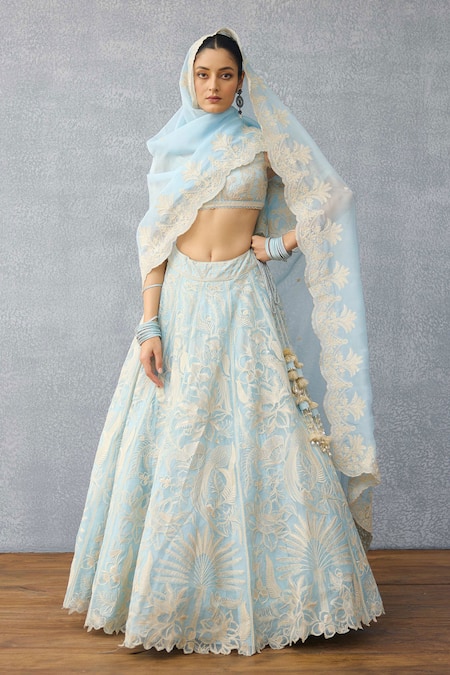 Shop Torani Blue Organza, Net Embroidery Pushkar Advika Lehenga Set Shop_Torani_Blue Organza, Net Embroidery Pushkar Advika Lehenga Set