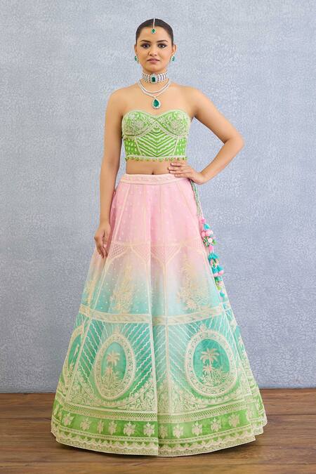 Shop Torani Multi Color Tassels, Sequins Sweetheart Neck Prakriti Ayra Lehenga Set Shop_Torani_Multi Color Tassels, Sequins Sweetheart Neck Prakriti Ayra Lehenga Set