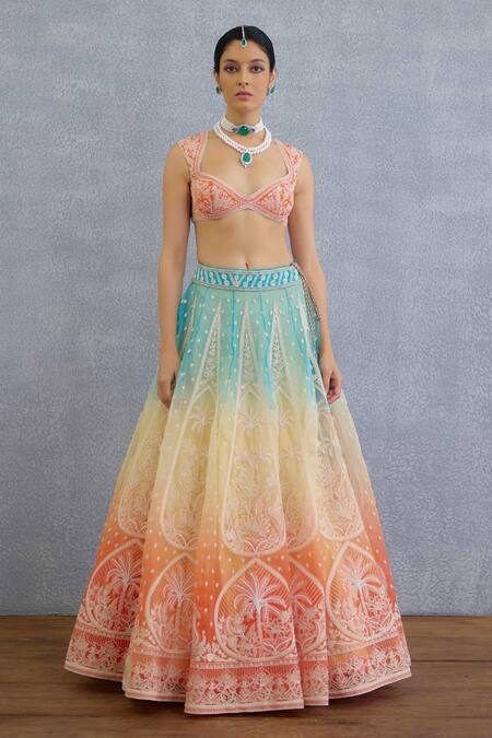 Shop Torani Multi Color Tassels, Embroidery Sweetheart Neck Godhuli Meera Lehenga Set Online at Aza Fashions Shop_Torani_Multi Color Tassels, Embroidery Sweetheart Neck Godhuli Meera Lehenga Set _Online_at_Aza_Fashions