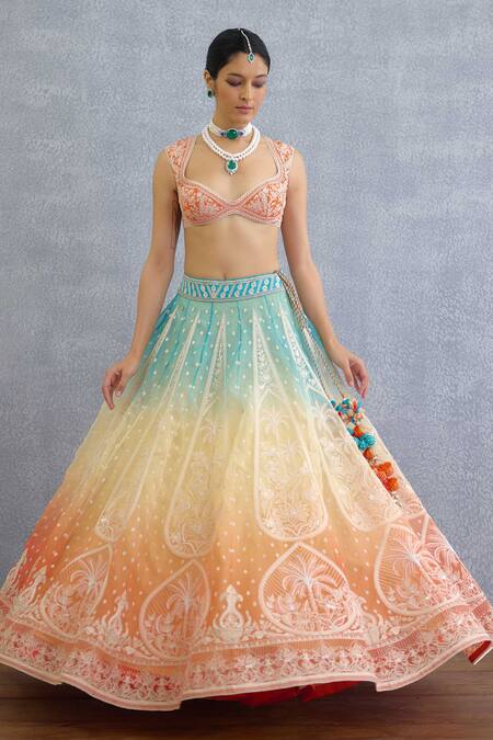 Torani Multi Color Tassels, Embroidery Sweetheart Neck Godhuli Meera Lehenga Set at Aza Fashions Torani_Multi Color Tassels, Embroidery Sweetheart Neck Godhuli Meera Lehenga Set _at_Aza_Fashions