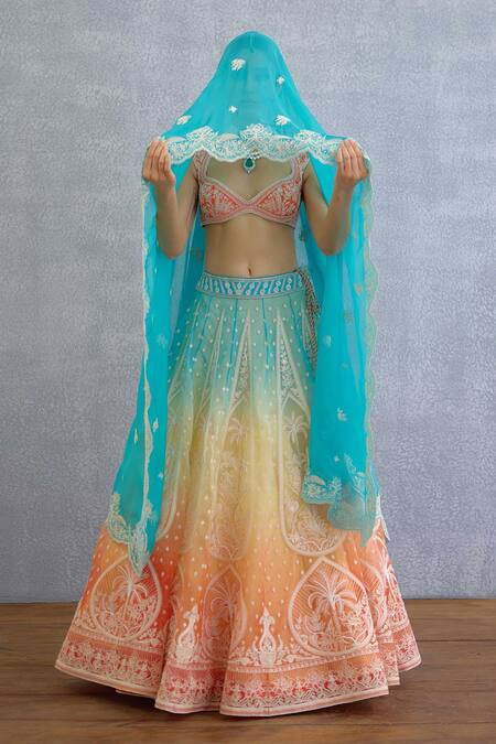 Buy Torani Multi Color Tassels, Embroidery Sweetheart Neck Godhuli Meera Lehenga Set Buy_Torani_Multi Color Tassels, Embroidery Sweetheart Neck Godhuli Meera Lehenga Set