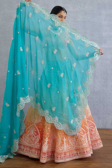 Shop Torani Multi Color Tassels, Embroidery Sweetheart Neck Godhuli Meera Lehenga Set Shop_Torani_Multi Color Tassels, Embroidery Sweetheart Neck Godhuli Meera Lehenga Set