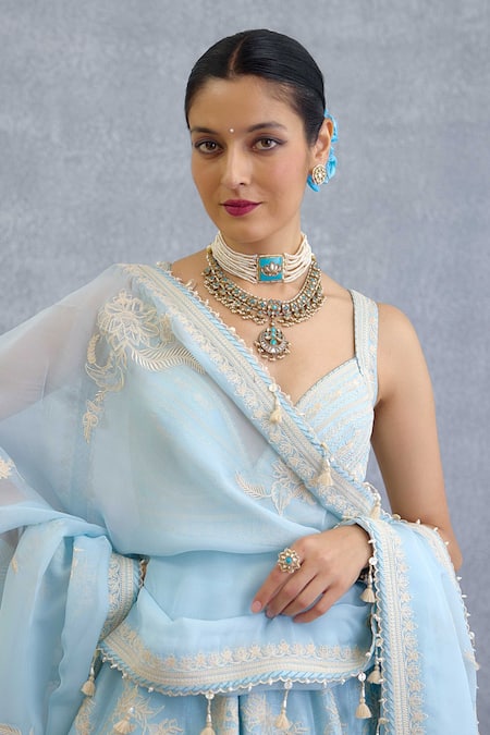 Buy Torani Blue Organza Embroidery V-neck Anarkali Kurta Set Online at Aza Fashions Buy_Torani_Blue Organza Embroidery V-neck Anarkali Kurta Set _Online_at_Aza_Fashions